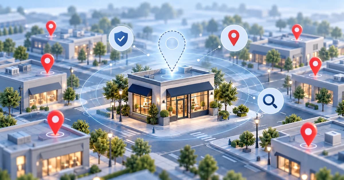 Google Maps troubleshooting illustration showing a business missing from local map results with Rankley branding.
