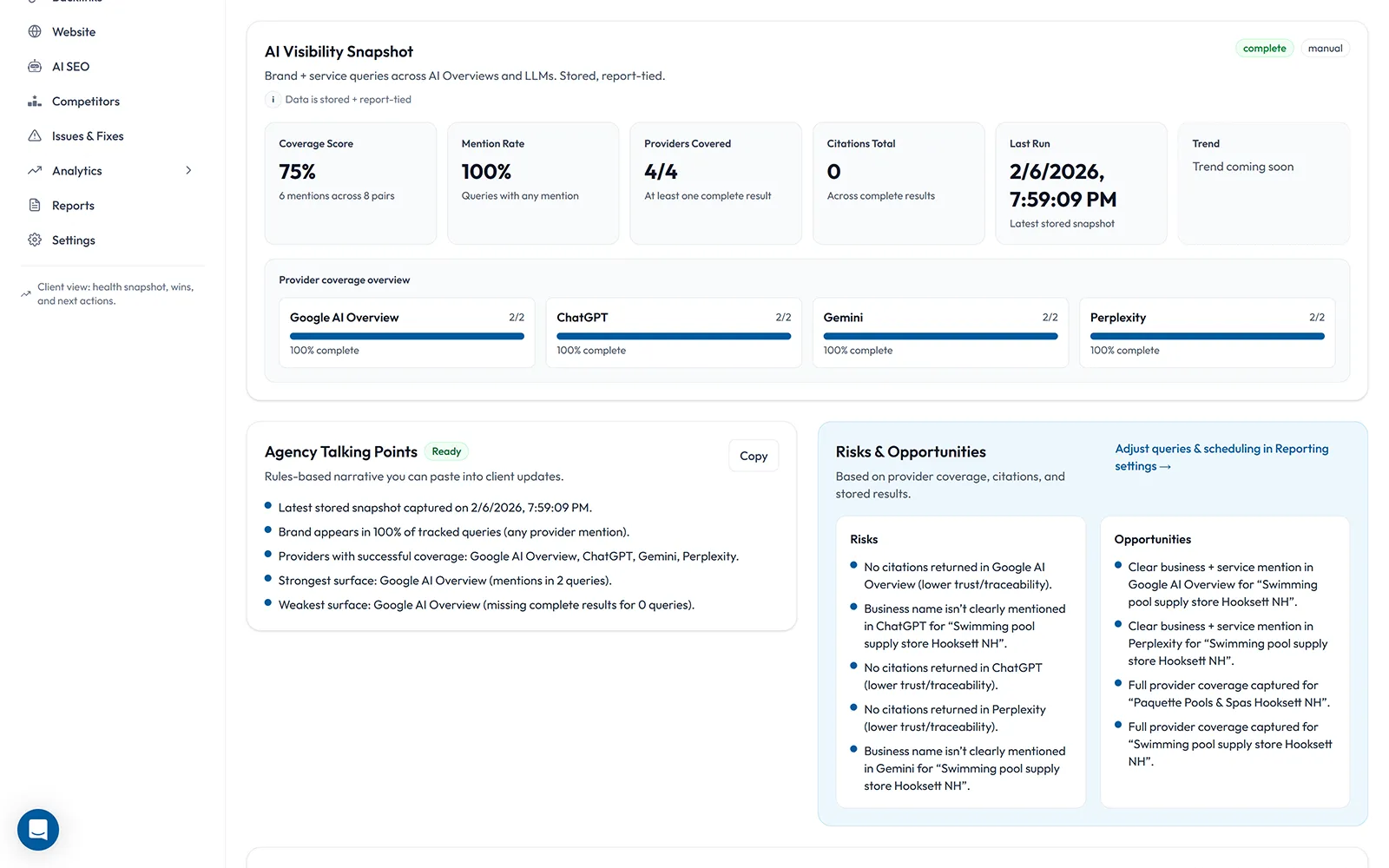 AI Visibility reporting placeholder