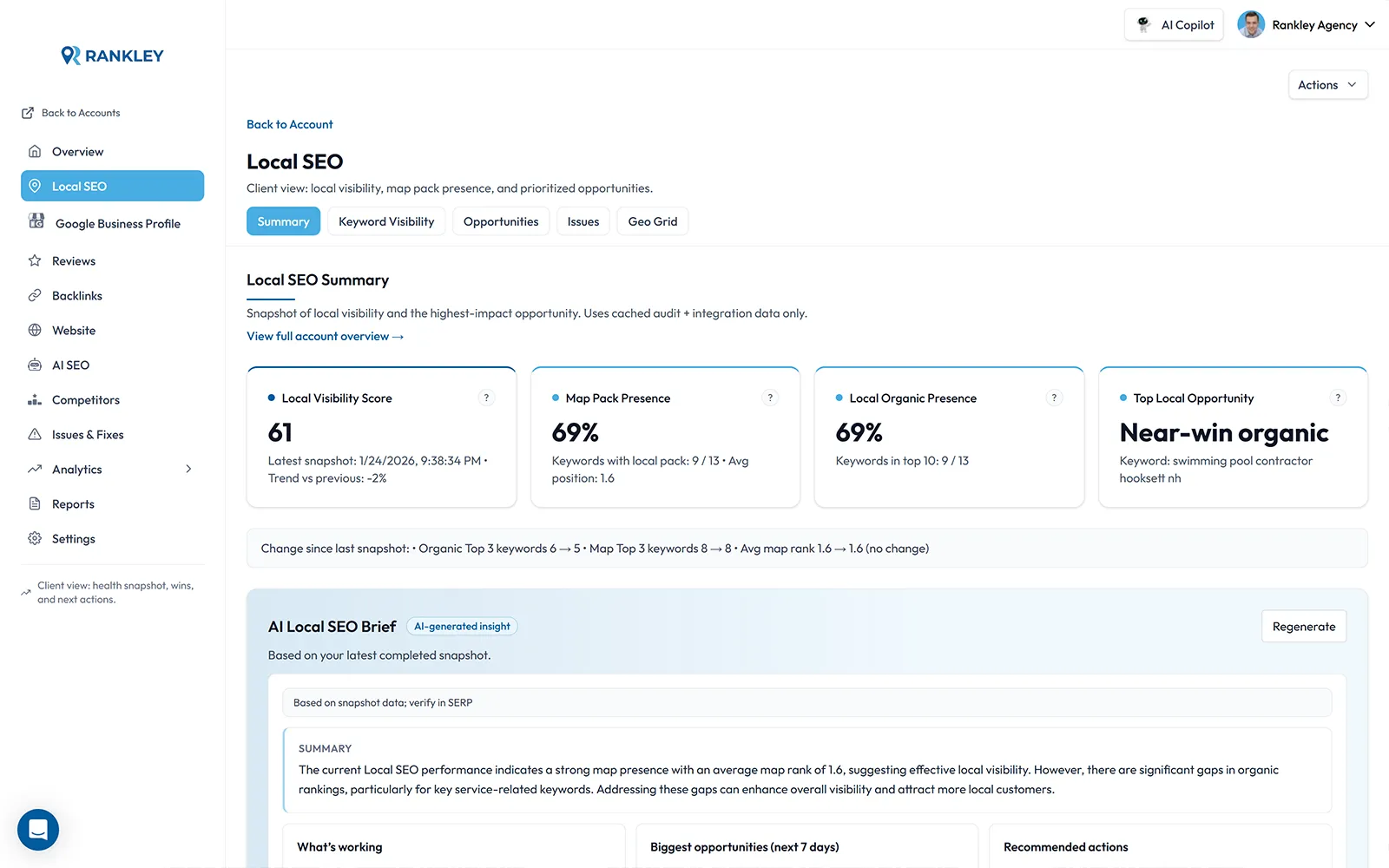 Rankley local SEO audit dashboard preview