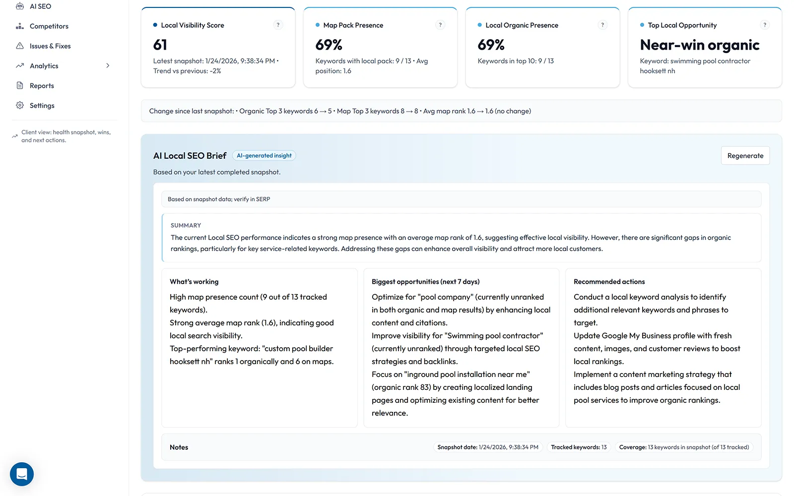 Local SEO audit snapshot summary preview