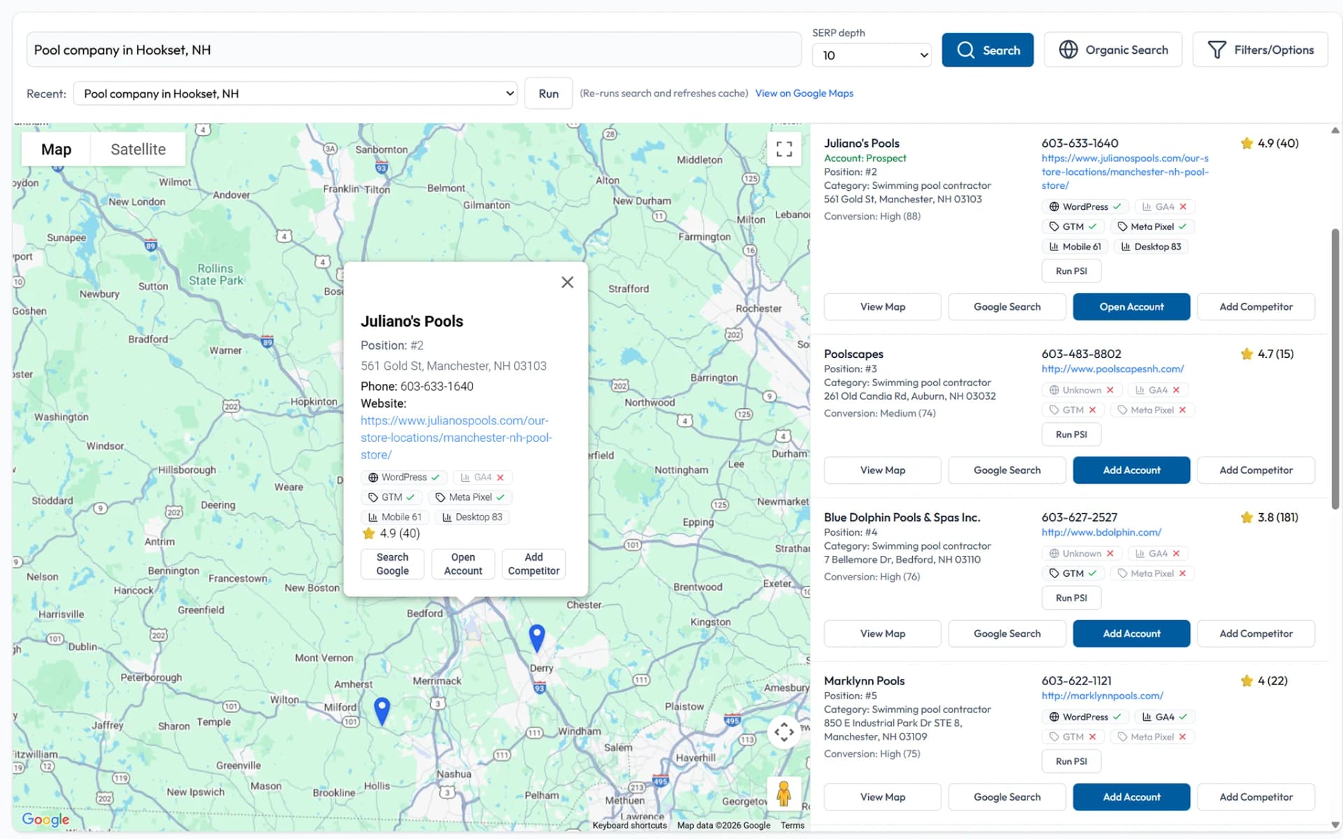 Maps prospecting screenshot
