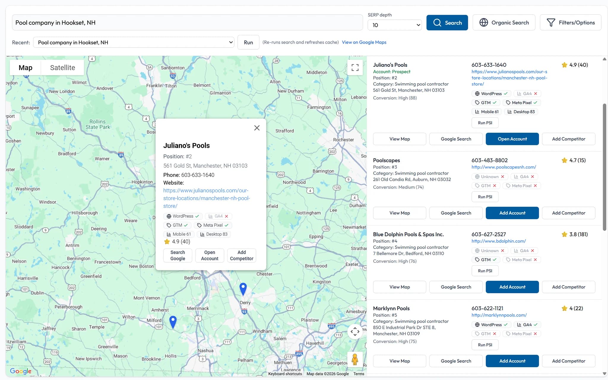 Maps prospecting screenshot