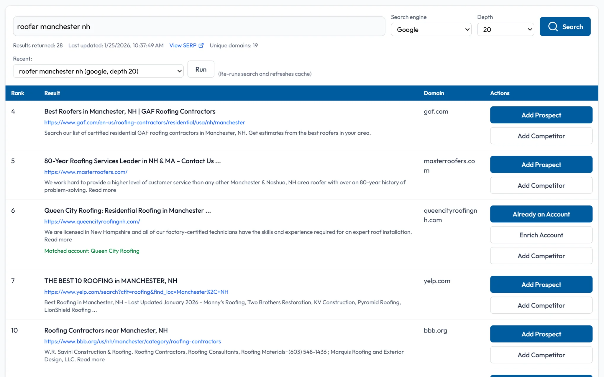 Organic prospecting screenshot