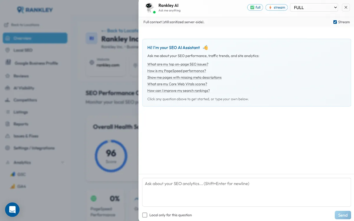 Rankley AI chat with your data preview