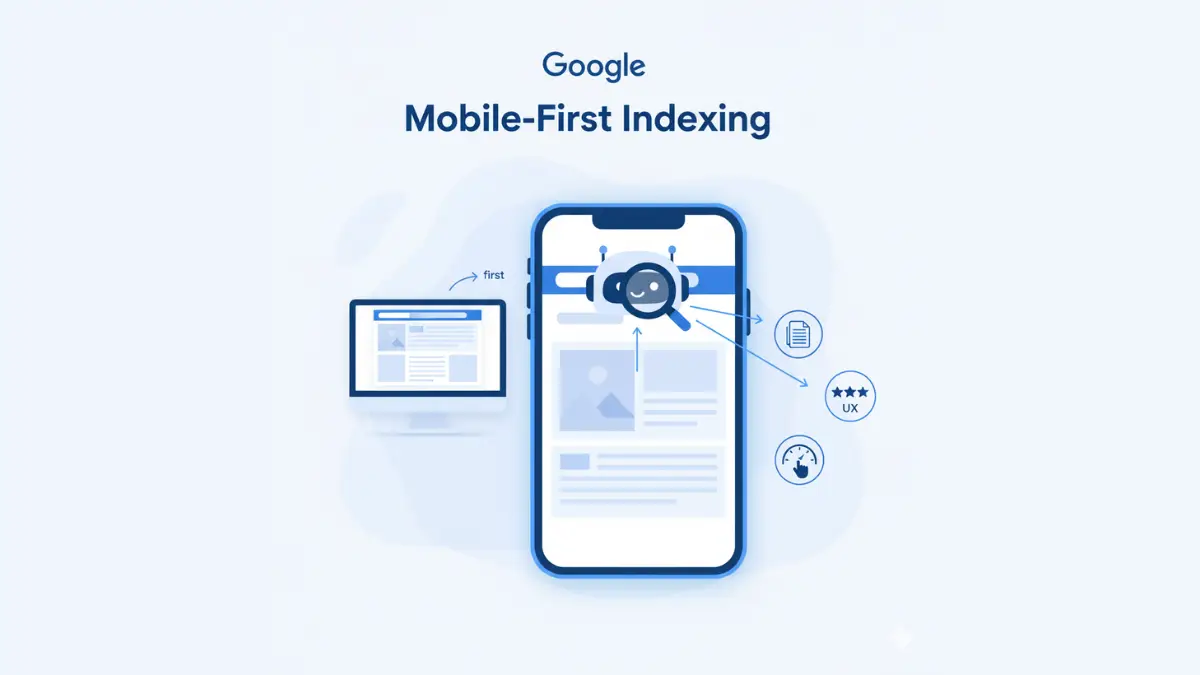 Illustration of Googlebot prioritizing mobile content before desktop for indexing