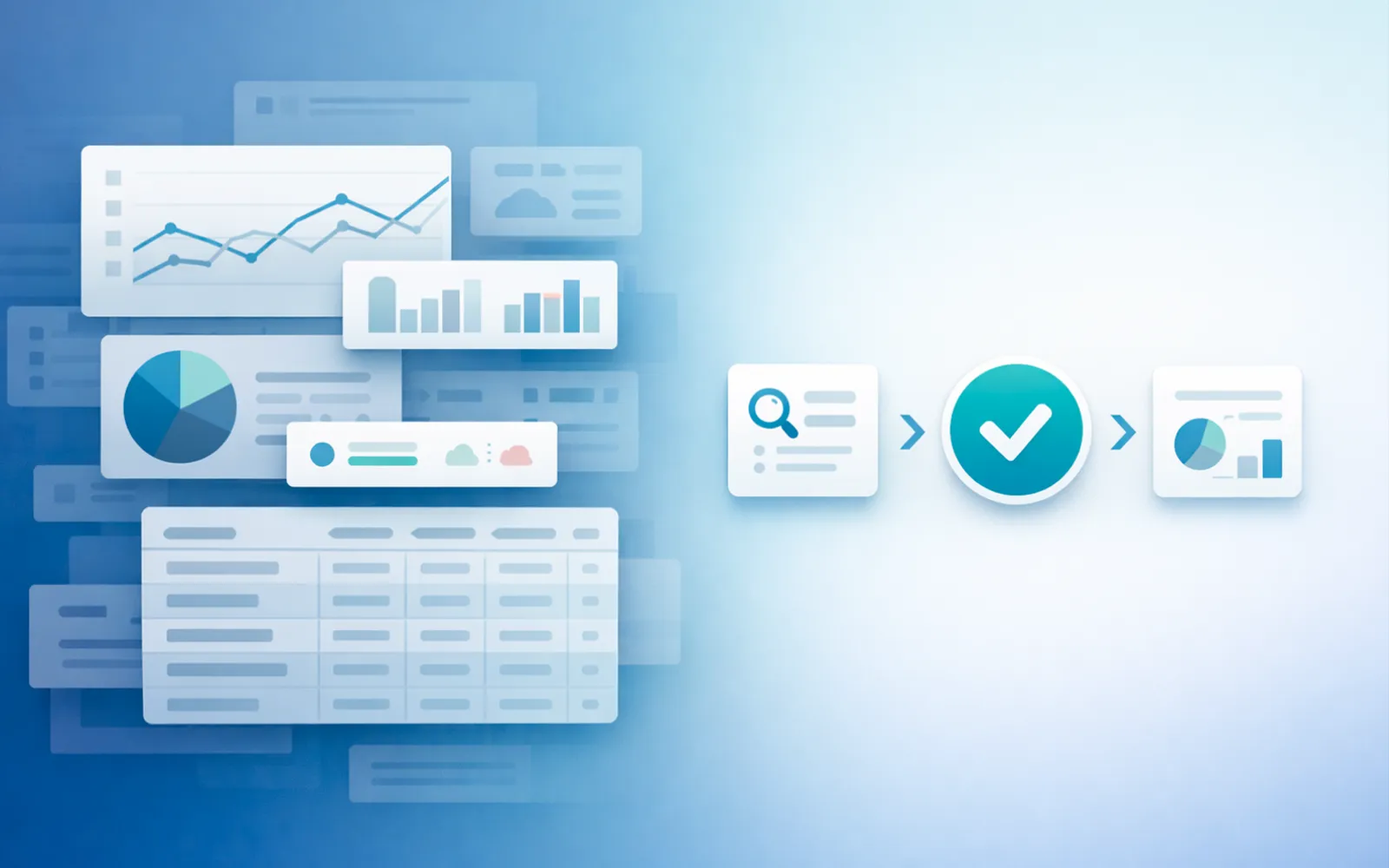 Abstract illustration showing the gap between data-heavy SEO platforms and sales-focused agency workflows.