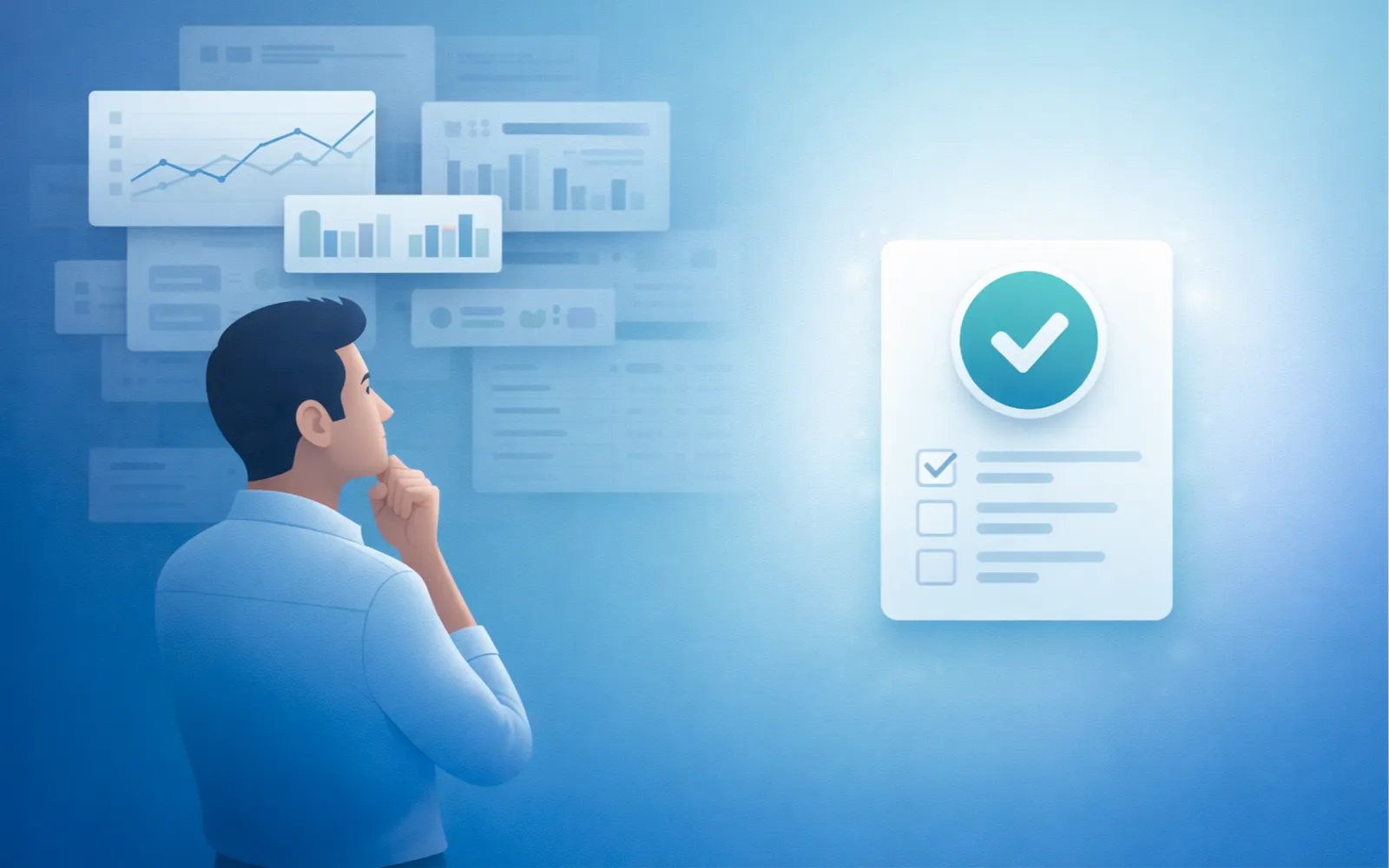 Illustration of an agency comparing multiple SEO tools, emphasizing clarity, speed, and local SEO insights.